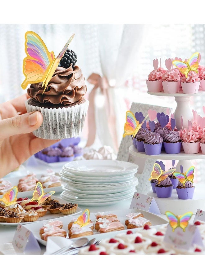 22 PCS Butterfly Decorations Cake Topper Happy Birthday 3D Cupcake Toppers Princess Happy Birthday Cupcake Topper For Wedding Anniversary Women Party Wall Decorations - Image 4